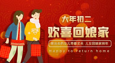 大年初二回娘家红色卡通gif横图