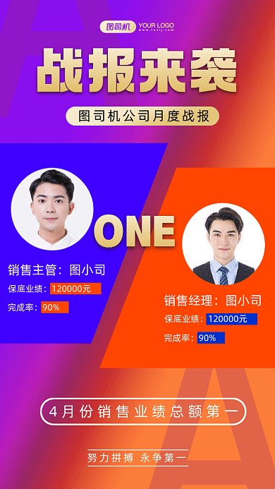 喜报战报销售并列冠军创意gif手机海报