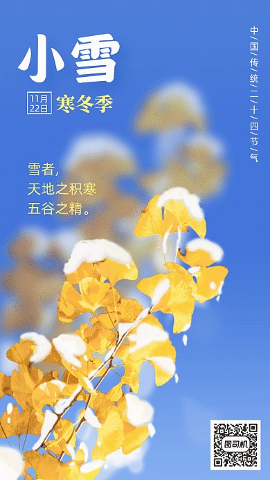 小雪节气银杏飘雪写实gif竖版海报