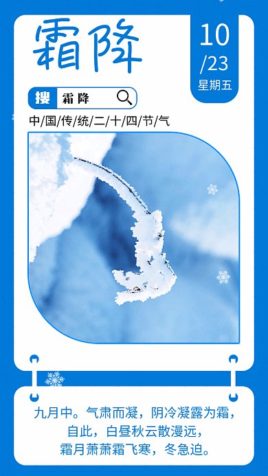 霜降节气创意霜花写实gif海报
