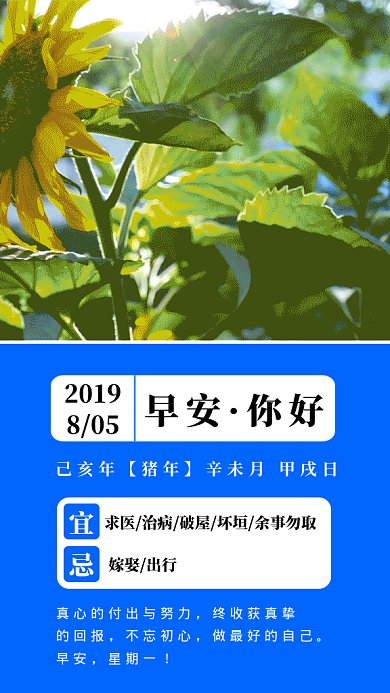 2019蓝色创意向日葵日签GIF海报