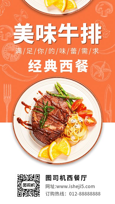 文艺清新美味牛排美食GIF海报