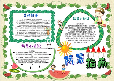 绿色清新暑假防暑指南手抄报模板