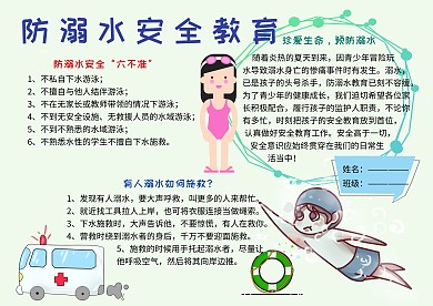 防溺水夏季安全教育电子小报小学生手抄报