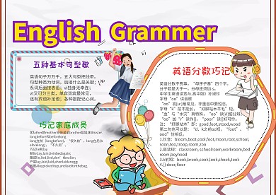 卡通英语语法漂亮手抄报模板