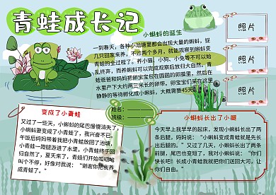 青蛙成长日记动植物观察小报小学生手抄报