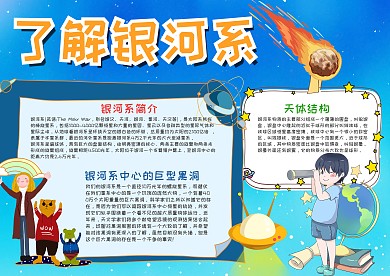 蓝色了解银河系漂亮手抄报模板