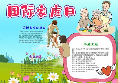 卡通国际家庭日小报手抄报模板