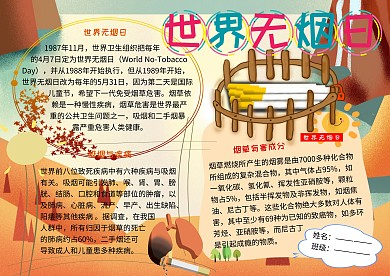 世界无烟日禁烟宣传小报小学生手抄报