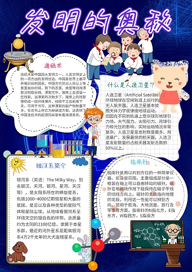 发明的奥秘卡通小学生科技发明小报模板