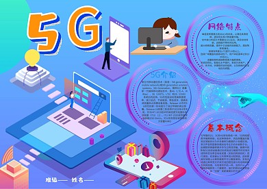 蓝色科技5G手抄报模板