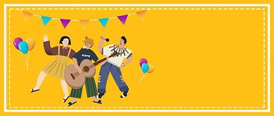 橘黄色卡通狂欢跨年倒计时1天元旦唱歌跳舞微信公众号素材图片背景