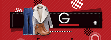 红色背景年货节女装促销banner背景