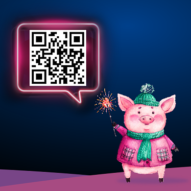 卡通手绘节日小猪二维码背景
