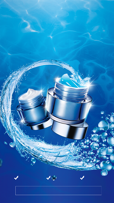 蓝色清新水滴护肤品促销手机海报模板背景