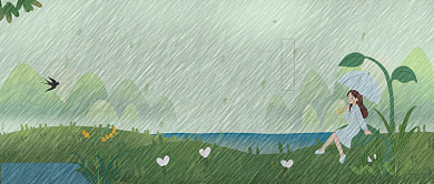 谷雨节气绿色小雨手绘风新媒体配图背景