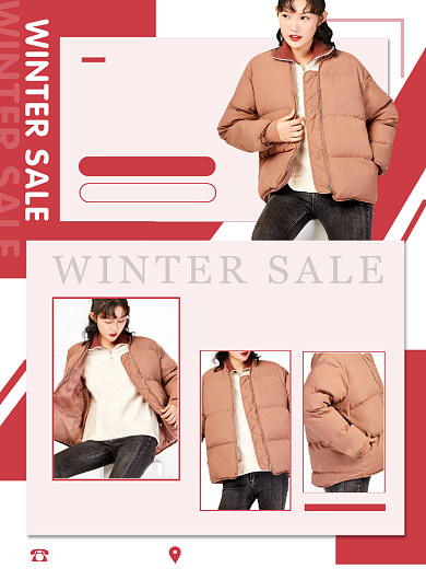 红色时尚扁平化冬季女装羽绒服宣传海报背景