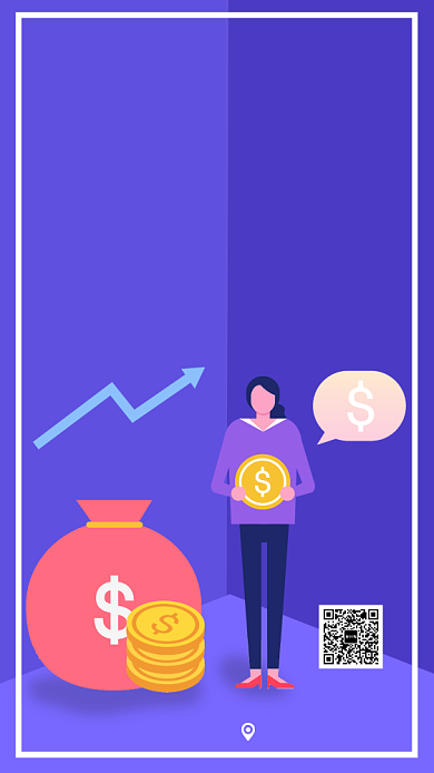 蓝色卡通画风金融理财宣传海报背景