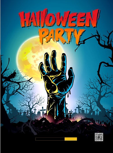 亮蓝色创意万圣节之夜宣传促销海报背景