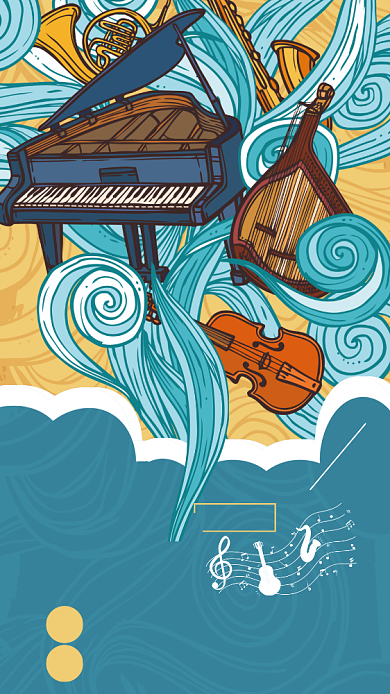 黄蓝艺术招生卡通手机海报背景