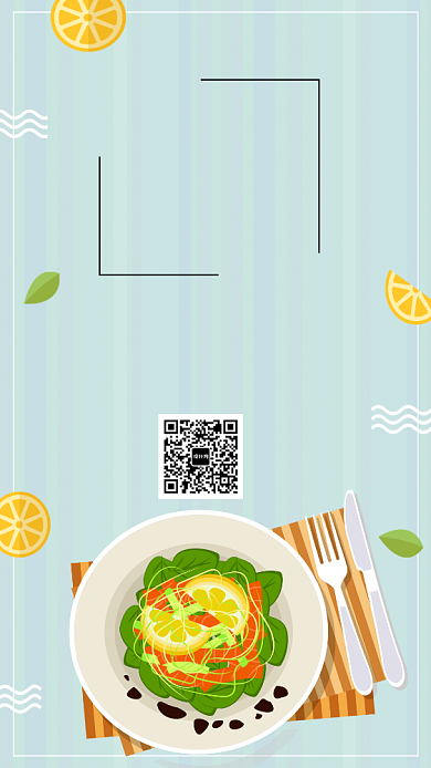 轻食主义节约手绘插画手机海报背景