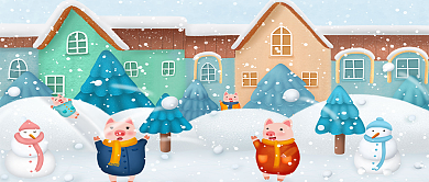 你好二月猪年卡通公众号首图背景