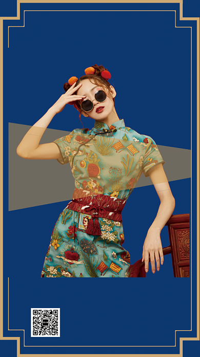 国潮服装促销手机海报背景