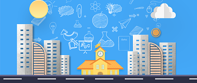 加油开学季蓝色卡通公众号首图背景