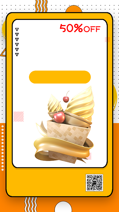 黄色波点美食评点宣传促销活动手机海报+背景