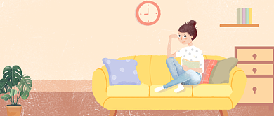清新手绘女孩沙发租房促销温馨房地产广告微信公众号素材图片背景