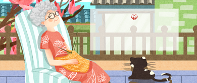 世界帕金森病日老奶奶猫手绘公众号首图背景