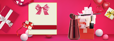 红色调情人节化妆品促销banner背景