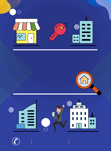 蓝色卡通买房租房推广促销海报背景