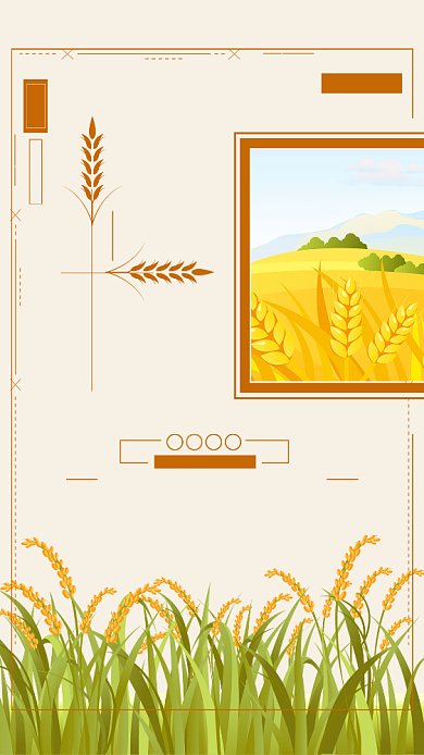 小满金黄麦穗丰收风景清新手机海报背景