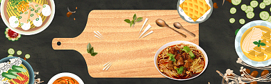 美味拉面美食砧板黑色卡通淘宝banner背景