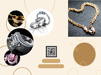 黄色淡雅清新珠宝三折页模板背景