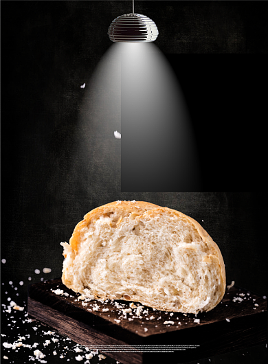 黑色杂志风餐饮美食手工面包宣传印刷海报背景