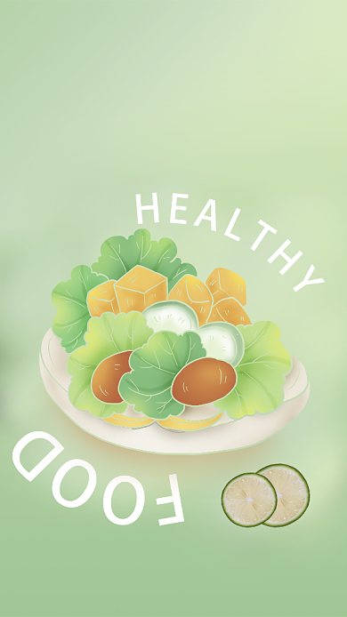 简约清新绿色轻食美食促销手机海报背景