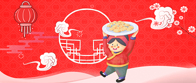 卡通手绘冬至吃饺子手机首图背景