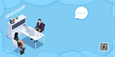 蓝色科技插画商务风寻找人才展板背景