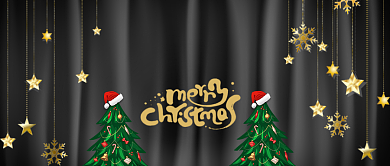 黑金色高端质感西式星星圣诞树圣诞节雪花微信公众号素材图片背景