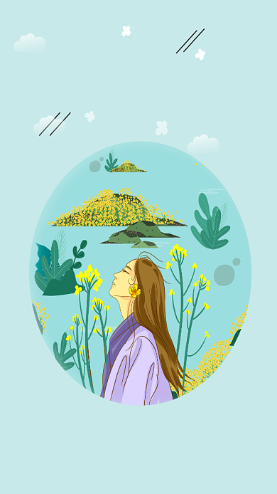 时尚创意手绘油菜花风景插画背景