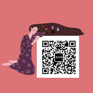 卡通手绘少女二维码背景