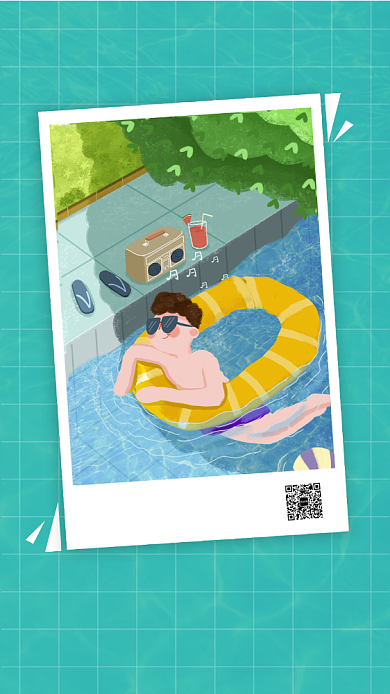 夏日夏季泳池避暑清新手绘卡通日签海报背景