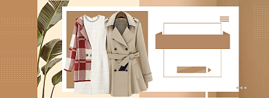 简约年货节女装大衣促销banner背景