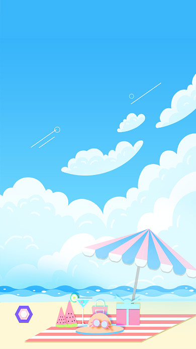 浅蓝色清新插画7月你好手机海报背景