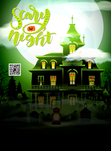 绿色卡通万圣鬼节鬼屋体验宣传促销海报背景