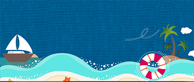 蓝色海岛出行旅游漫画卡通公众号首图背景