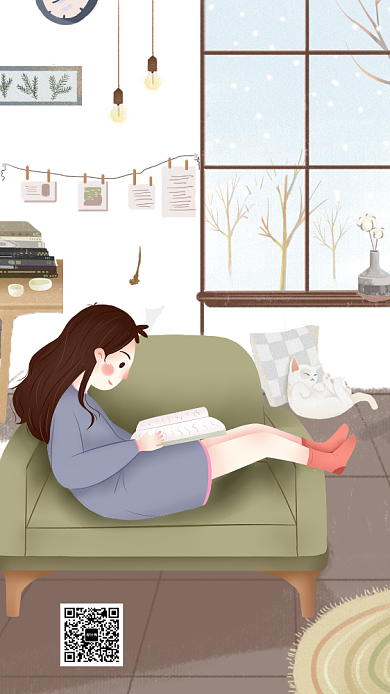 简约清新插画大雪手机海报背景