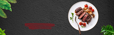 西餐牛排美食黑色质感banner背景